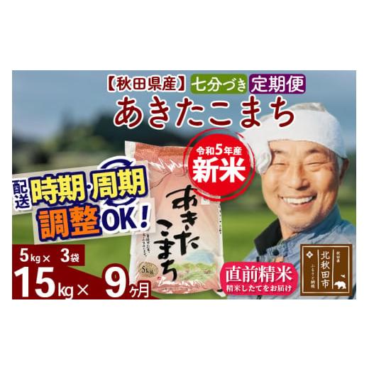 ふるさと納税 秋田県 北秋田市 《定期便9ヶ月》＜新米＞秋田県産 あきたこまち 15kg(5kg小分け袋) 令和5年産 配送時期選べる 隔月お届けOK お米 お…