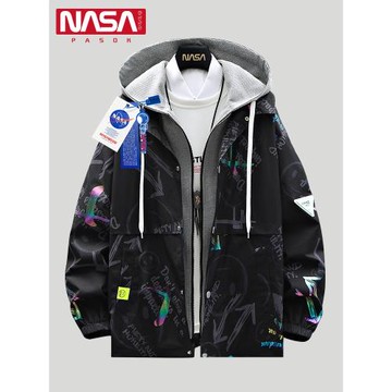 夾克男連帽2025秋冬加肥加大大碼潮牌痞帥男生加絨加厚假兩件外套