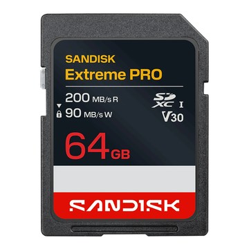 SanDisk 晟碟 Extreme PRO SDXC U3 記憶卡 UHS-I V30 200MB/s(R)/90MB/s(W)  1個  64GB