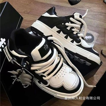 王鶴棣同款自由一號板鞋復古梅花鞋厚底增高黑武士情侶休閑滑板鞋