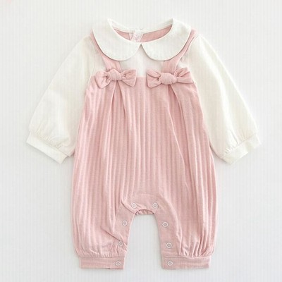 長袖 ロンパース 肌着 つなぎ 秋冬　新生児 幼児 カバーオール 女の子  かわいい  蝶結び   ジャンプスーツ　ベビー服 赤ちゃん 百日祝い 出産祝い