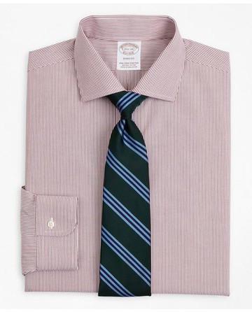 Brooks Brothers Men's Stretch Soho Extra-Slim-Fit Dress Shirt, Non-Iron Poplin English Collar Fine Stripe | Red | Size 15½ 36
