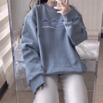 vintage古著衛衣女春秋冬寬松外套ins慵懶風bf套頭百搭上衣服