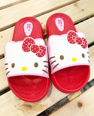 【震撼精品百貨】Hello Kitty 凱蒂貓 台灣製Hello kitty正版兒童拖鞋-可愛大臉紅色(24 33號)#17979 震撼日式精品百貨