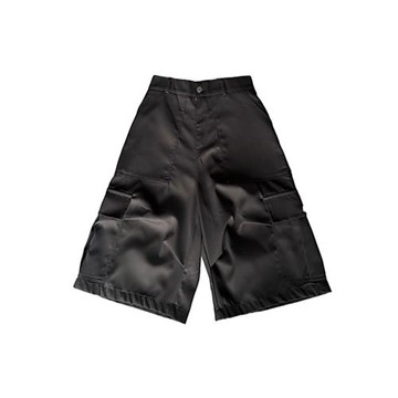 多口袋工裝褶皺休閑短褲男女夏季款美式復古寬松百搭闊腿七分褲子