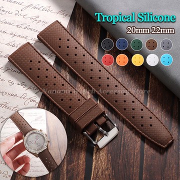 20 毫米 22 毫米熱帶矽膠錶帶透氣透氣防水橡膠錶帶快速釋放通用手鍊男士女士運動腕帶