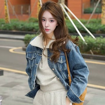 胖胖美依 上衣 牛仔外套 外套 牛仔衫S-XL 新款復古短款外套牛仔外套小個子休閒時尚百搭上衣夾克-8769.