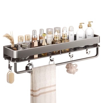 小麥購物 高質感浴室置物架 L215 單層 帶鈎帶桿 750g  1個  槍灰色  60 x 12.5 x 5.7cm