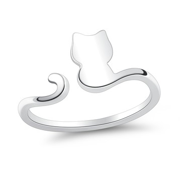 925純銀戒指．幸福小貓．可調整｜客製刻字