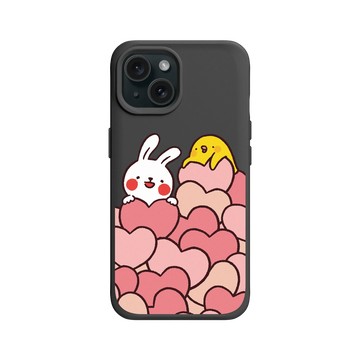 iPhone 15 SolidX 黑 - 懶散兔與啾先生 Lazy Rabbit and Mr.Chu - Hearts