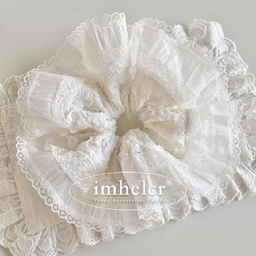 🔥2件9折🍊臺北出貨🍊可開發票仙女風純白泡泡紗蕾絲花邊髮圈~韓系溫柔高級感大號頭花髮繩髮飾