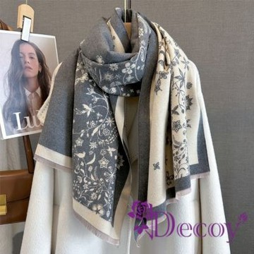 Decoy 沿路生花 雙面印花仿羊絨披肩圍巾 灰