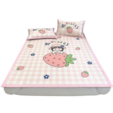 冰絲涼席三件套家用冰絲席單人學生宿舍席子1.5米可水洗折疊夏季2