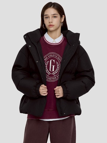 女裝 Logo刺繡連帽羽絨外套-黑色