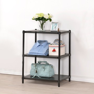 不易搖晃沖孔系列台灣製90*45*90沖孔三層烤漆架-黑(鐵架/收納架/層架)