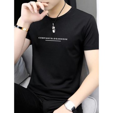 莫代爾男士t恤短袖夏季衣服冰絲潮流潮牌黑色圓領打底衫半袖男生