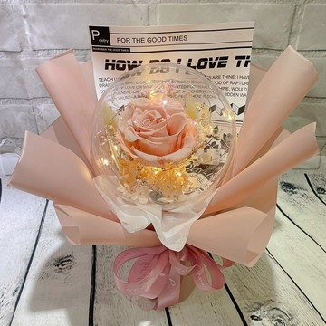 【依織IORI Boutique Florist】永生玫瑰繡球波波球花束 -粉色(LED暖白燈) 生日花束 情人節花束