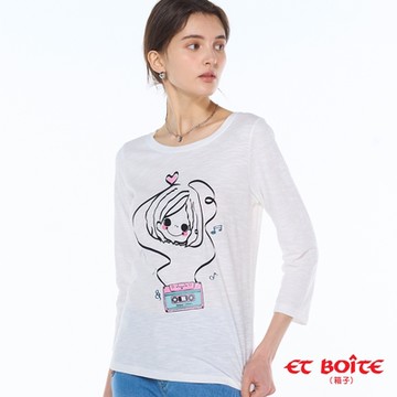 ETBOITE箱子 BLUE WAY –卡帶線圈造型娃娃七分袖TEE(白)
