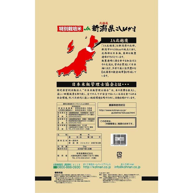 精米新潟県北越後産 特別栽培米白米 こしひかり 5kg 令和4年産