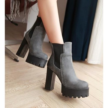 歐美新款粗跟短靴防水臺超高跟厚底短靴大碼44 45 46 47 48 49 50
