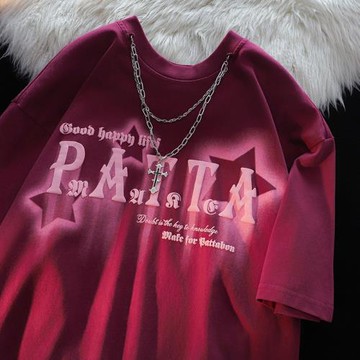 美式高街星星十字架項鏈短袖T恤女ins潮牌情侶寬松設計感上衣夏季