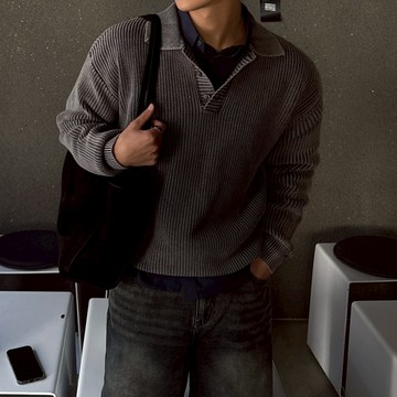 正韓鈕扣翻領純色八字針織上衣 3色 YUPPIE 預購商品 0217