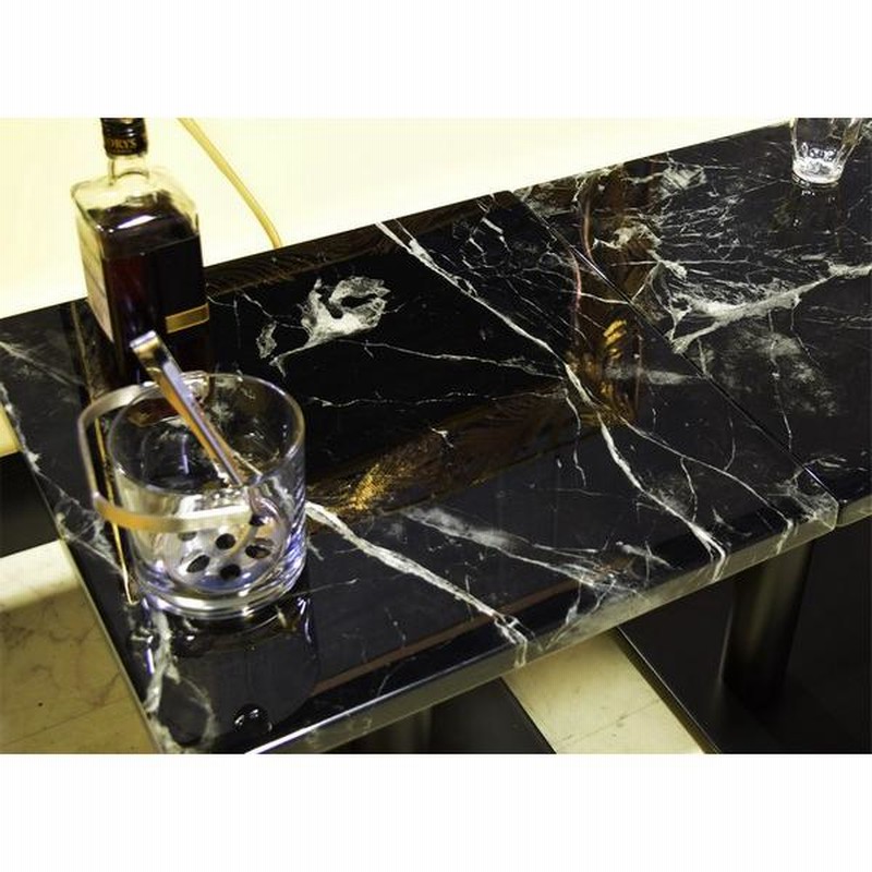 ボックステーブル 90x50cm SV脚 WH BK 大理石風柄 ラウンジ