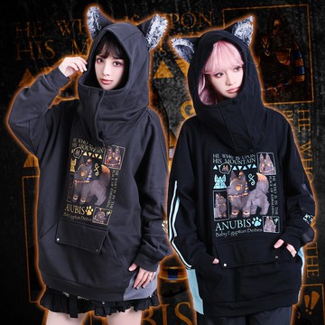 原創香港繪師芝麻埃及神明寶寶阿努比斯立領耳朵長袖連帽TJJ2511
