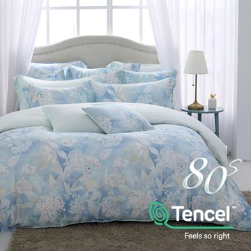 鴻宇 雙人加大床包薄被套組 天絲400織 藍夢如茵 台灣製