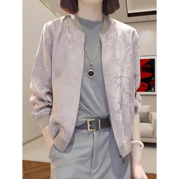 真絲印花棒球服短外套女士2025春秋新款拉鏈開衫薄款夾克長袖上衣