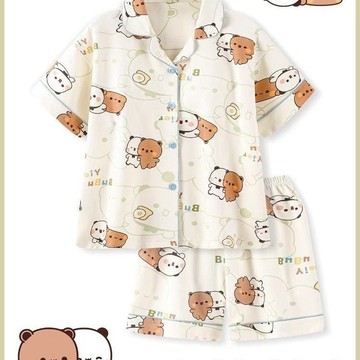 台灣出貨 一二布布睡衣 一二布布短袖短褲睡衣 熊貓一二睡衣 女款夏季凉感睡衣 短袖短褲套裝 家居服套装 家居服 睡衣