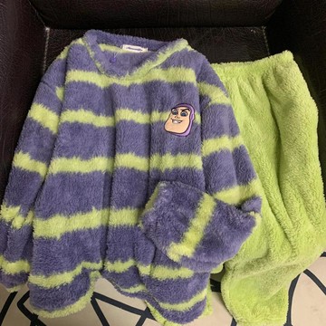【臺灣出貨】大尺碼睡衣 巴斯光年睡衣 情侶睡衣 加絨加厚居家服女士 珊瑚絨 冬天 卡通法蘭絨家居服 外出穿超舒服
