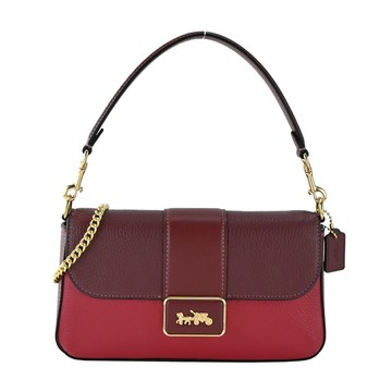 COACH Grace 方扣撞色荔枝皮革手提/斜背兩用包（酒紅）_廠商直送