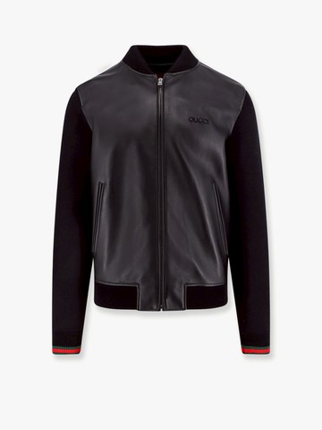 Leather jacket with wool and cotton blend inserts - GUCCI - gender_Man