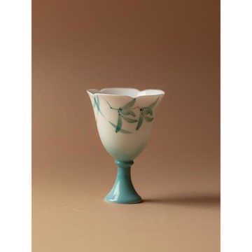 繁野白瓷花口高足主人杯陶瓷手繪蘭花茶杯個人專用品茗杯喝茶單杯