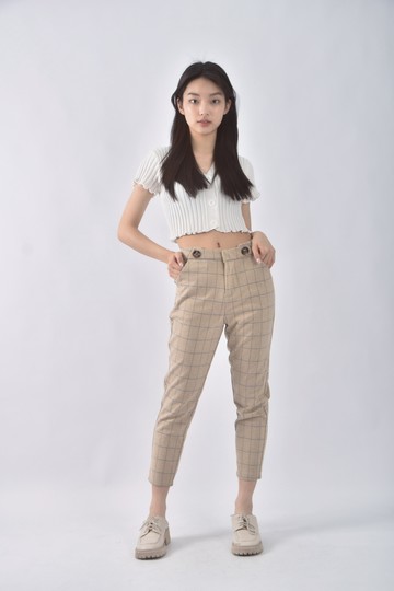 (S) chulianmiaoyu高腰寬版杏色長褲