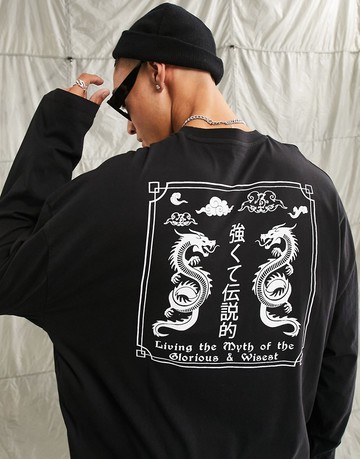 ASOS DESIGN oversized long sleeve t-shirt in black with souvenir back print
