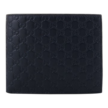 【GUCCI】經典小G LOGO壓紋皮革雙折短夾(午夜藍)