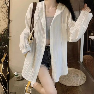 白色連帽薄款防曬衣外套女裝夏季中長款顯瘦開衫上衣