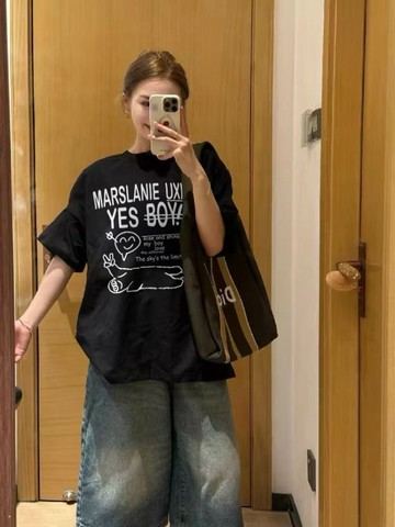 重磅純棉高街潮牌女生上衣 印花寬鬆情侶短袖T 上衣女 美式t  韓版T 大學T夏季慵懶風寬鬆半袖美式體卹