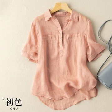 【初色】現+預  簡約休閒棉麻風襯衫上衣-共5色-61047(M-2XL可選)