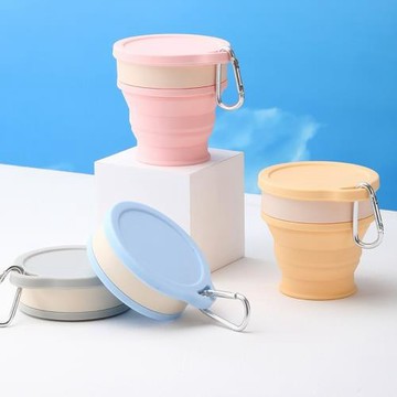 升級款硅膠折疊杯掛孔杯折疊水杯旅行便攜杯戶外喝水杯兒童水杯