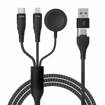 Type C 多合1線 100W二分三快充5合一多功能編織充電線(P-51) TYPE-C  蘋果8Pin 磁吸充電