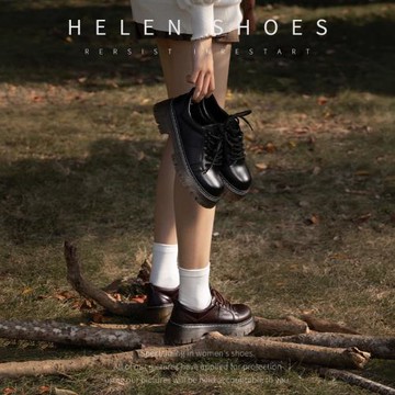 海倫館法式絕美小皮鞋女厚底女鞋2025年新款樂福鞋赫本風黑色皮鞋