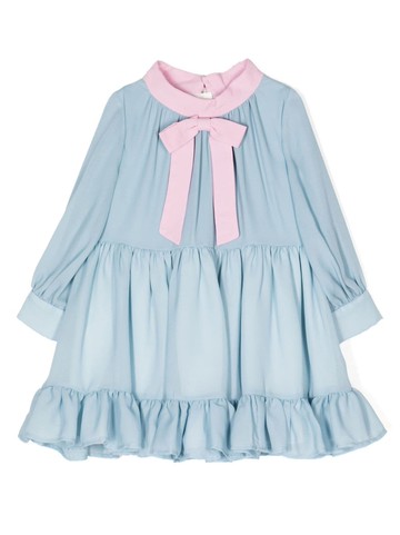 Hucklebones London - bow-detail gathered dress - kids - Polyester - 8 yrs - Blue