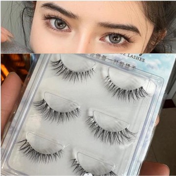 自然假睫毛輕歐美細軟透明梗眼尾拉長凌亂仿真卷翹3D款泰妝眼睫毛