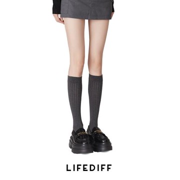 深灰色JK襪子設計感棉配小皮鞋女士長筒瘦腿秋冬季壓力顯瘦小腿襪