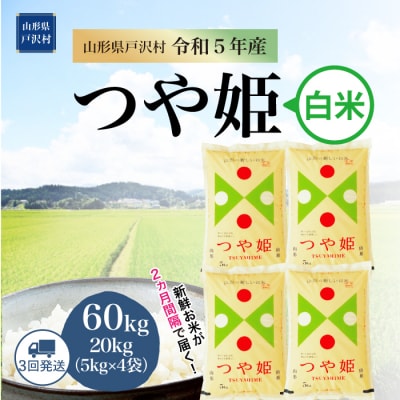 特別栽培米 つや姫 定期便 60kg(20kg×3回お届け)山形県 戸沢村