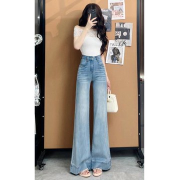 不貼腿天絲喇叭牛仔褲女2025年新款夏季薄款涼感時尚顯瘦闊腿褲子