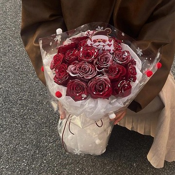聖誕節落雪玫瑰花束成品仿真花送女朋友送閨蜜生日禮物聖誕節花束